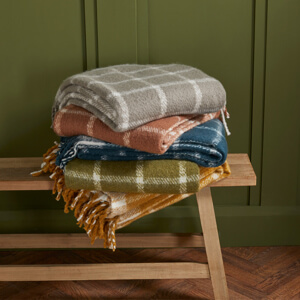 Walton & Co Faux Mohair Olive Chequered Throw